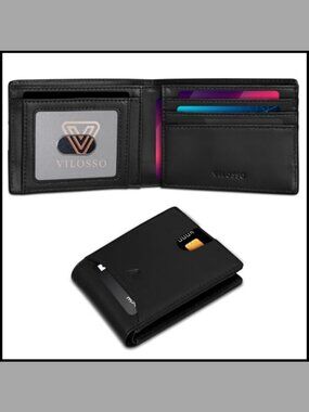 Slim Bifold Genuine Leather RFID Blocking Wallet Card ID Men Minimalist